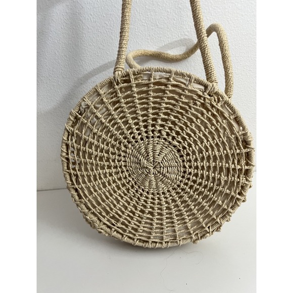 Marabelle Round Natural Straw Rattan Handbag w/Gold Flecks Travel Boho Beach - Picture 2 of 6